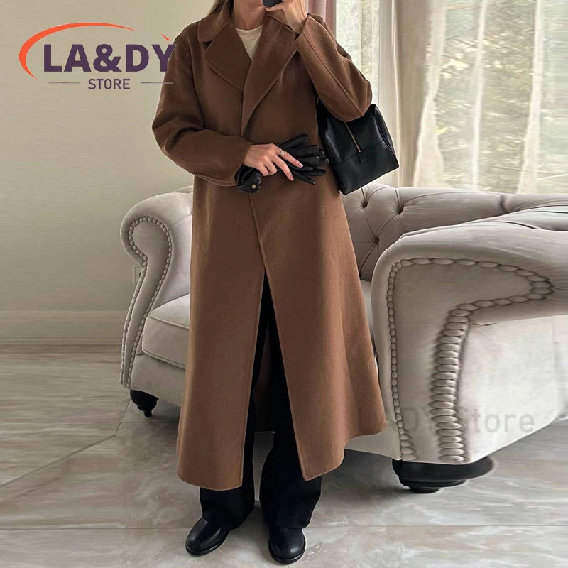 2026 nuevo abrigo de lana Lisa para mujer Otoño Invierno elegante gabardina gruesa y cálida de manga larga