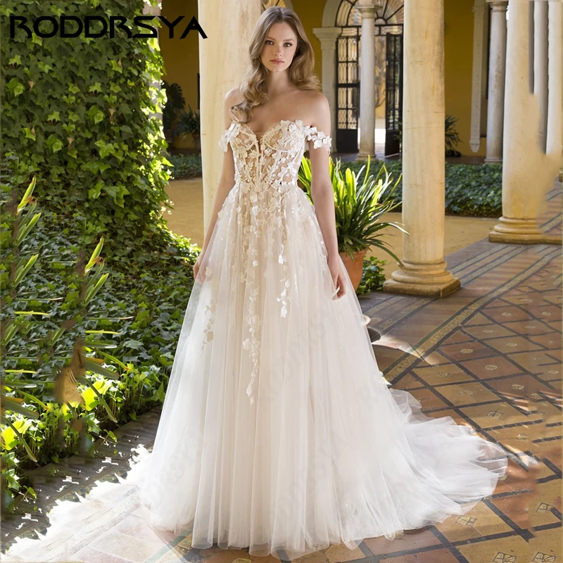 RODDRSYA Elegant Lace Wedding Dresses for Woman Princess Sweethear Off Shoulder Backless Robe De Soirée A-line Bridal Party