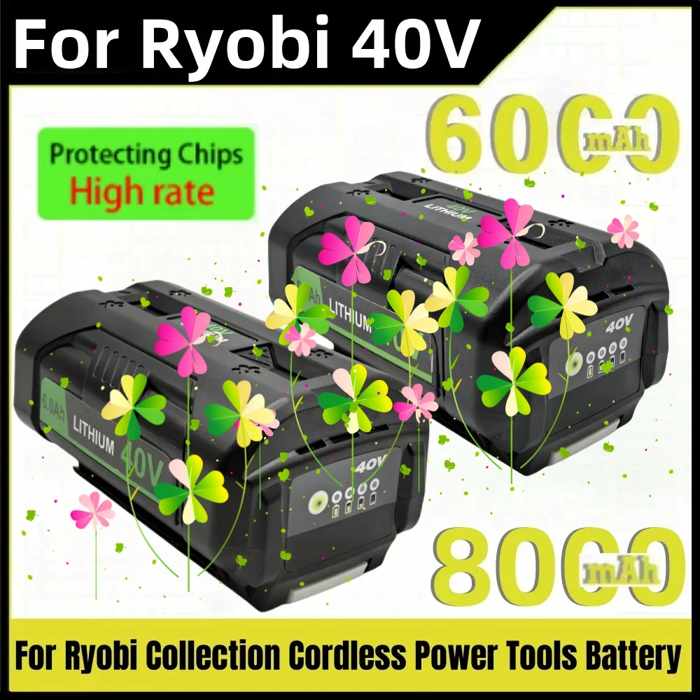 

6000mAh 40V For Ryobi OP4050 Rechargeable Battery For Ryobi RY40502 RY40200 OP4026 OP40401 RY40430 Cordless Power Tools Battery