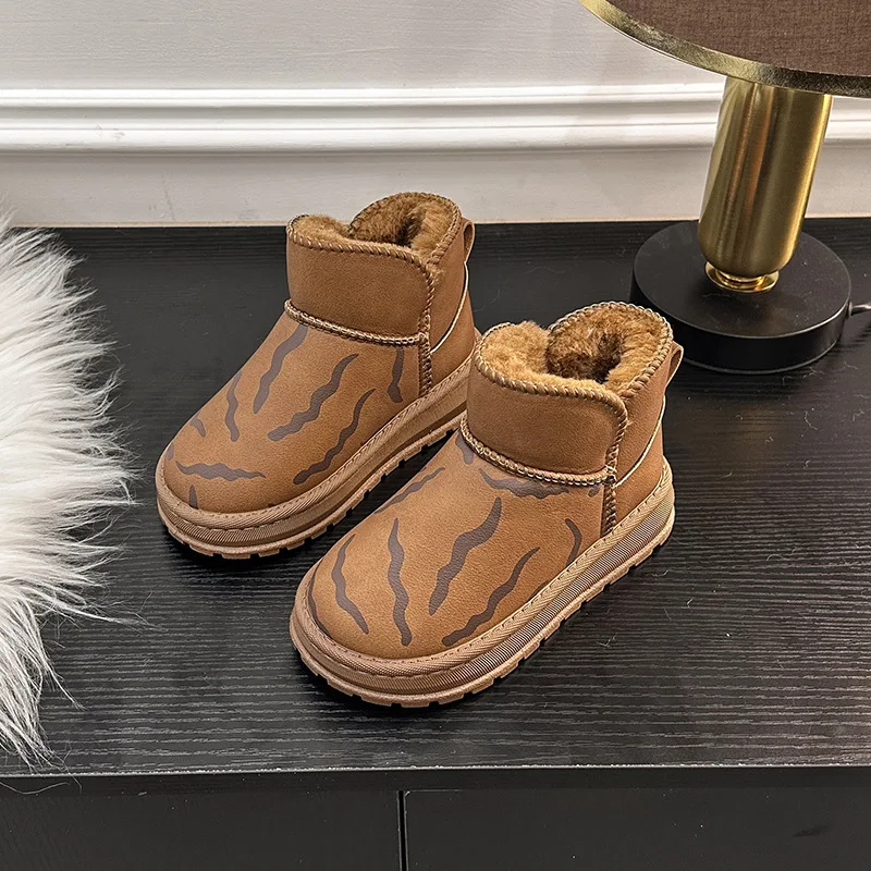 

Kids'Casual Ankle Boots Snow Boots PU Leather Printed Winter Shoes For Girls Anti-slip Warm Black Pink Shoes Size 26-37