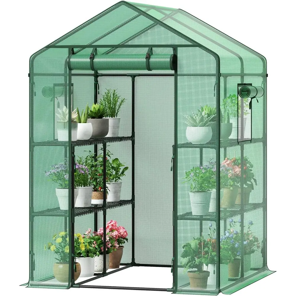 

Double-Tiered Indoor Plant Cover with 8 Shelves, 4.5x4.5x6.5ft, Ideal for High-Density Plant Growth, Includes 4 Ropes and Stakes