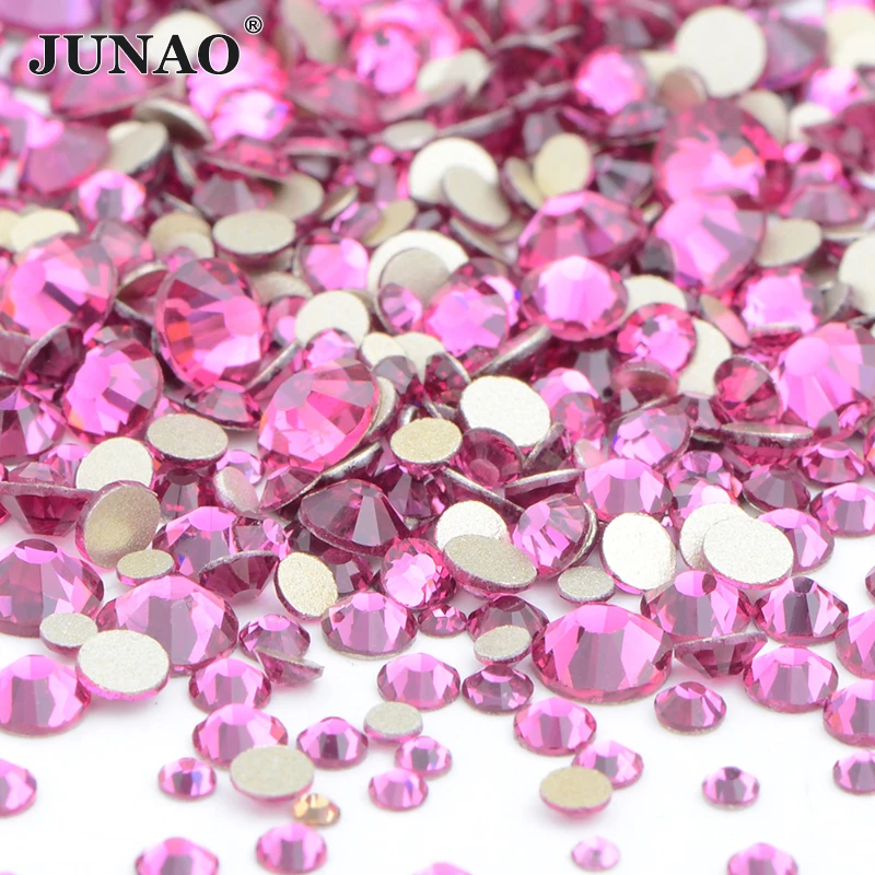 JUNAO 1400pcs Mix Size Clear Crystal Rhinestones Glass Flatback Crystals Round Nail Stones For DIY Cup and Clothes Crafts