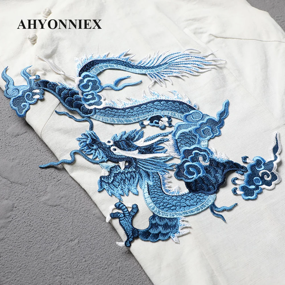 Chinese Dragon Embroidery Patch, DIY Large Motorcycle Biker Garment Accessory, Left and Right Dimensions: 27x26cm