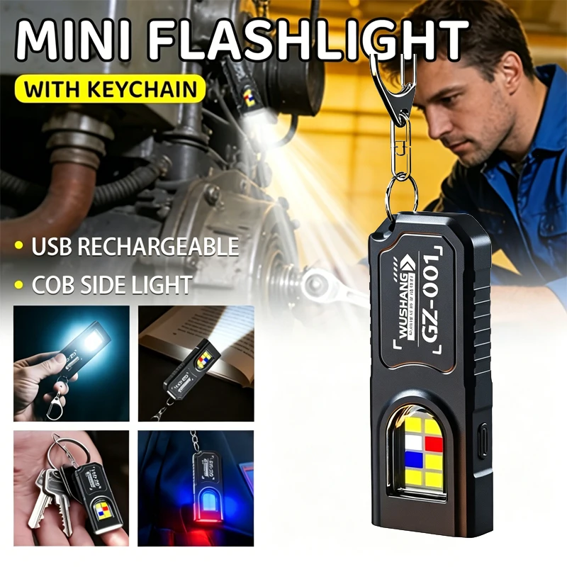 LED Keychain Flashlight Type C Rechargeable 550LM Portable Mini Torch Pocket Lantern Flood Work Light With Magnet For Emergency