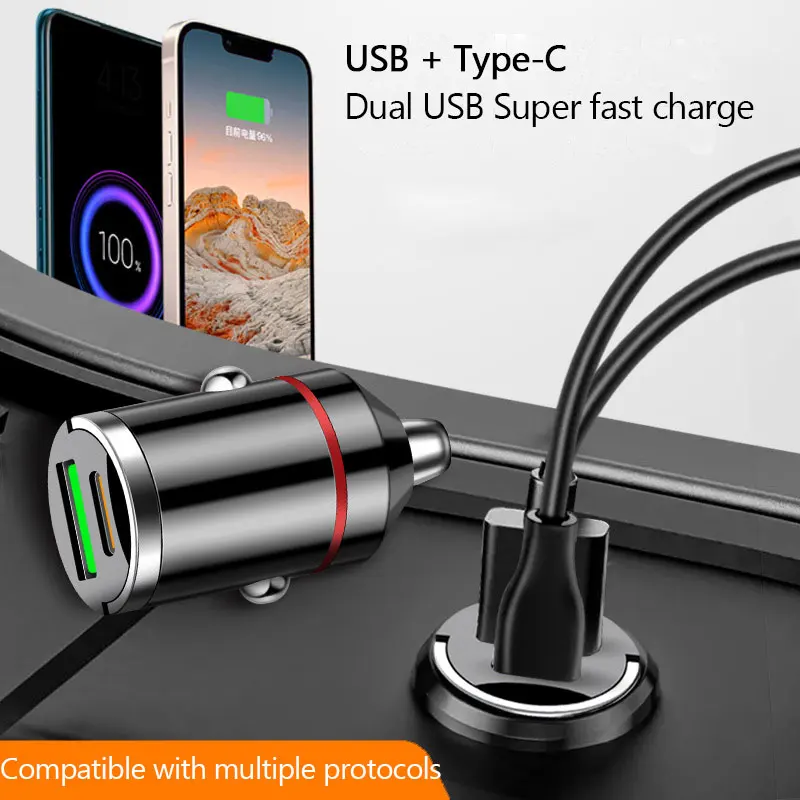 100W Dual Ports Mini USB Car Charger Super Fast Charging  Phone Charge Adapter Cigarette Socket Lighter 12-24V - náhled 2