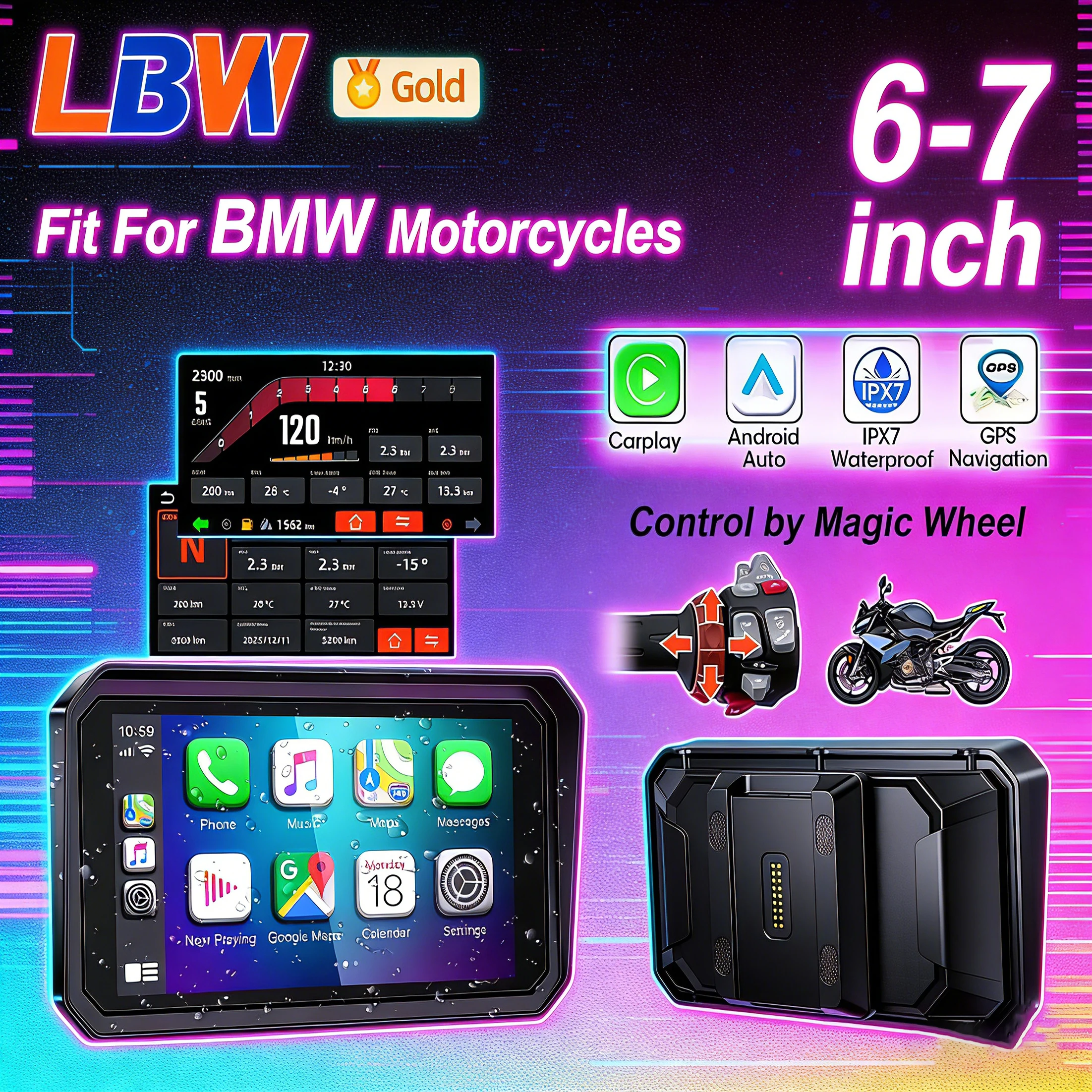 

Навигационная система LBW Motorcycle CarPlay Android Auto GPS для мотоциклов, аксессуары для приборной панели, совместимые с BMW R1200GS, R1250GS, S1000XR, F800, F900
