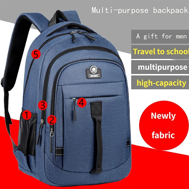 

The men's backpack is suitable for business trips. It has a hand-held design with multiple pockets and is a book bag.
