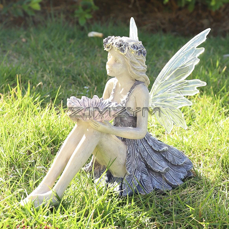 

Flower Fairy Garden Decor, Garden Fairy Statues, Solar Powered Outdoor Fairy Figurine Accessories for Patio Lawn Yard Porch