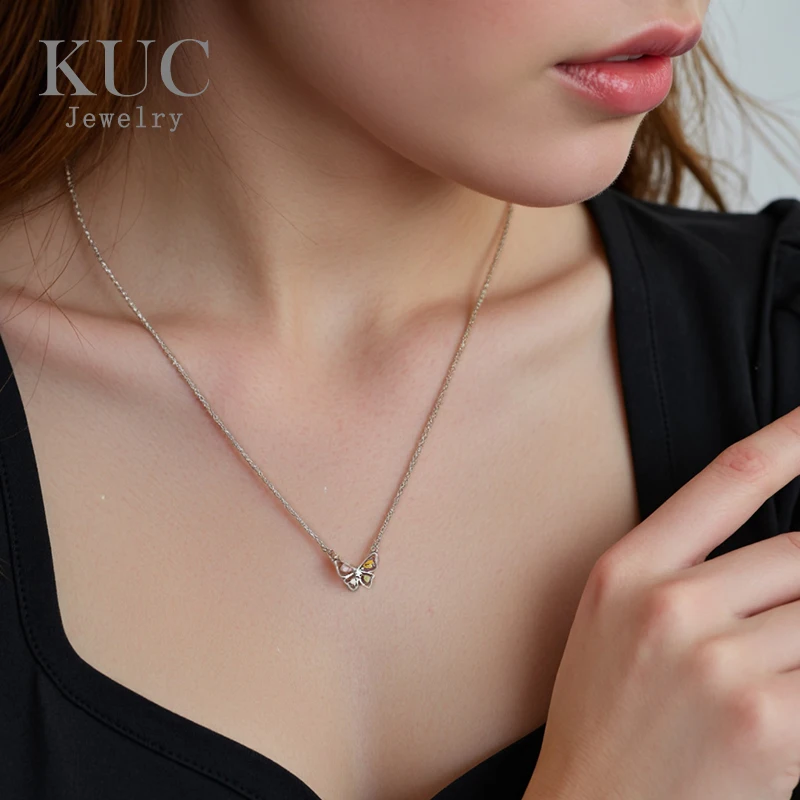 

Y2K Fashion 925 Sterling Silver Fine Jewelry Trendy Colored Zircon Butterfly Hollow Out Pendant Necklaces for Women