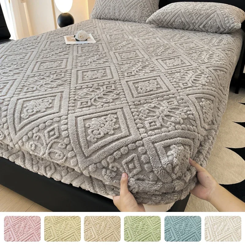 new plush mattress cover for bed,stretch soft material fitted sheet, keep warm,dust protector,machine washable 90X200,180X200