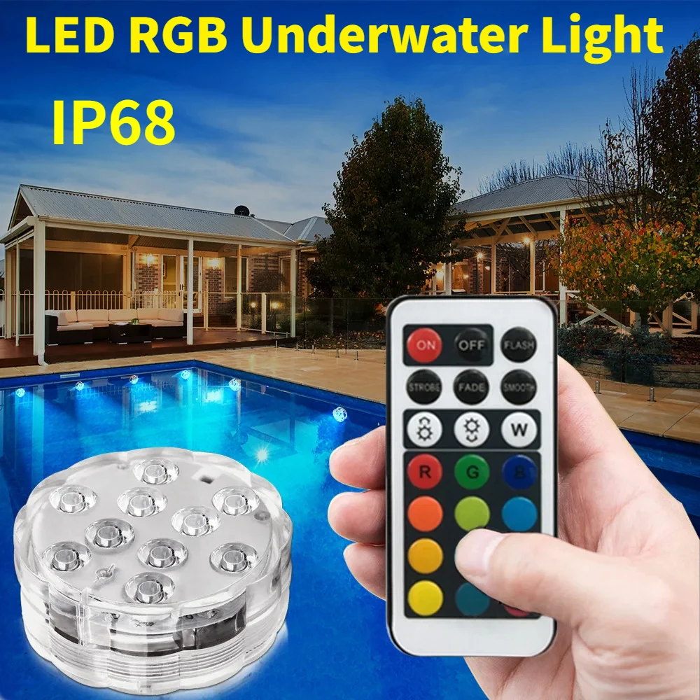 

IP68 LED RGB Underwater Light Remote Control Waterproof For Pool Outdoors Decorative Pond Swimming Fish Tank Aquarium Night Lamp