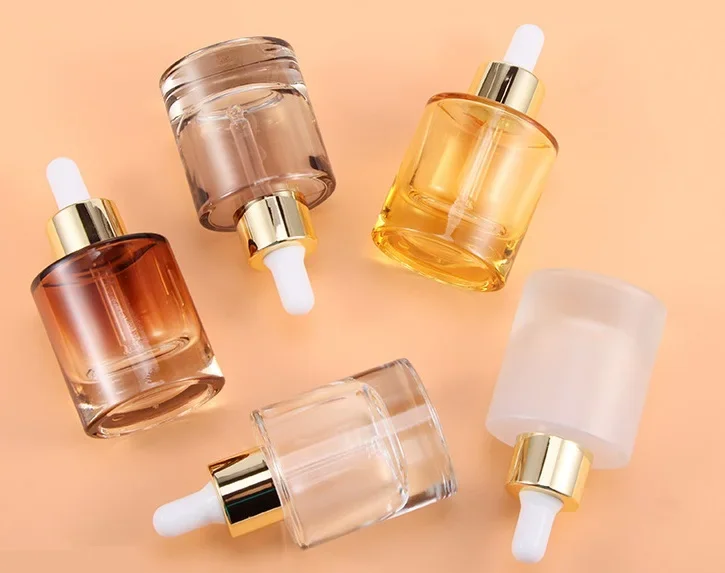 Botella de aceite de vidrio, botella vacía pequeña de alta calidad, dispensador de esencia de 30 ml, botellas rellenables con cuentagotas de base cosmética