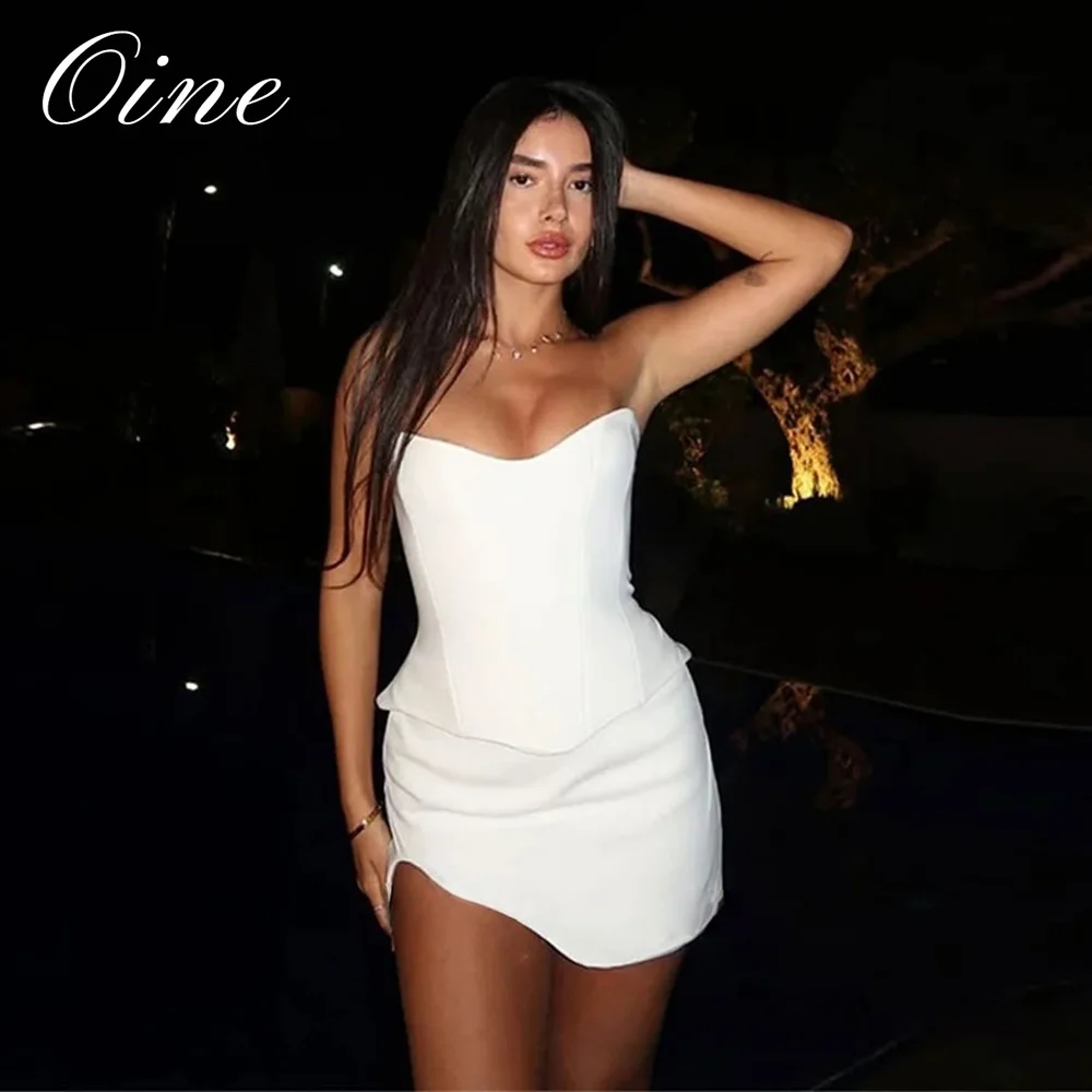 Oine Simple White Short Satin Wedding Dresses Strapless Mini Slit Vestidos De Novia Boda Civil Modern Bridal Dress Customized