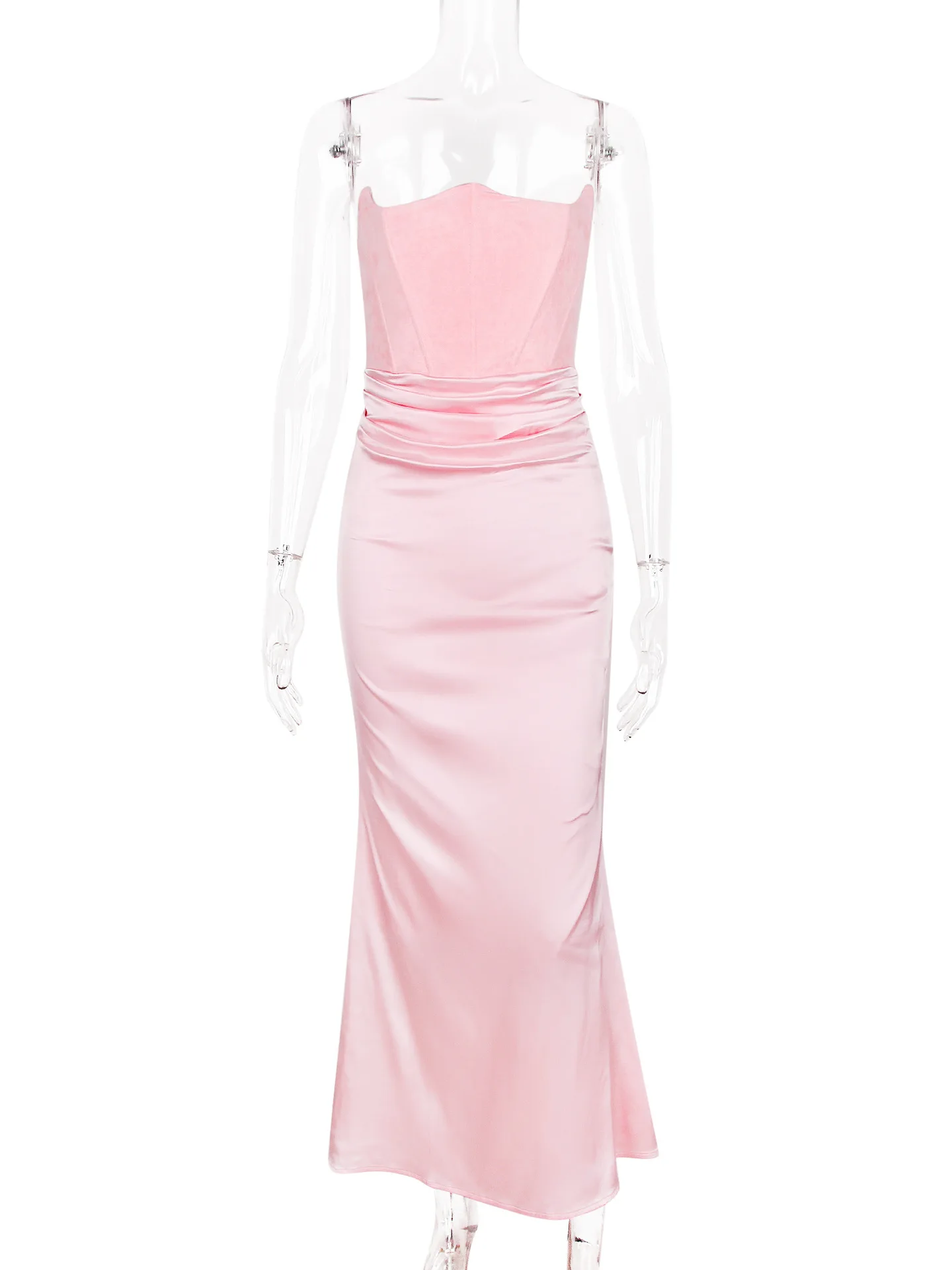 2025 vestido de noite feminino sem alças rosa vestidos de festa de baile sexy cetim longo espartilho vestido elegante maxi vestidos de gala