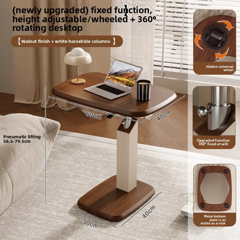 High aesthetic rotating edge table, light luxury sofa edge table, adjustable height bedside table, movable pulley square table