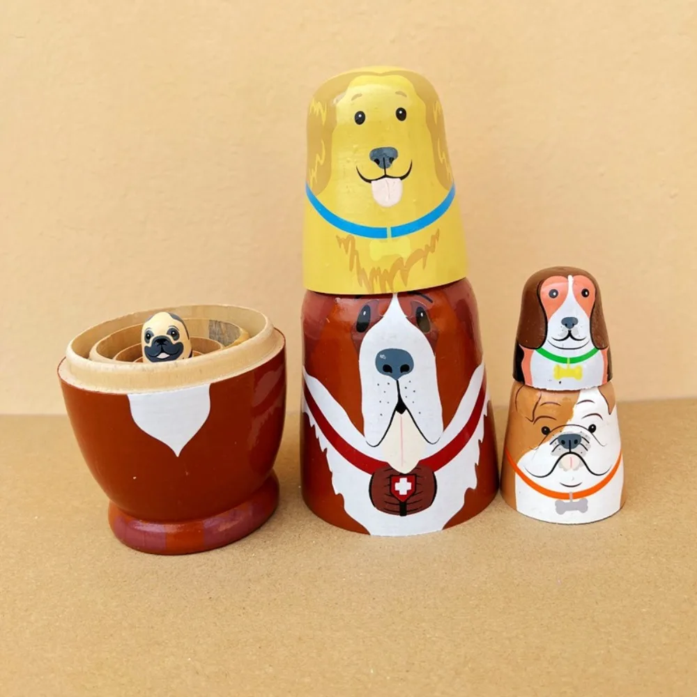 Hand Paint Toys Wooden Russian Nesting Dolls Figurines Collection Animal Matryoshka Doll Cartoon Craft Handmade Stacking Dolls