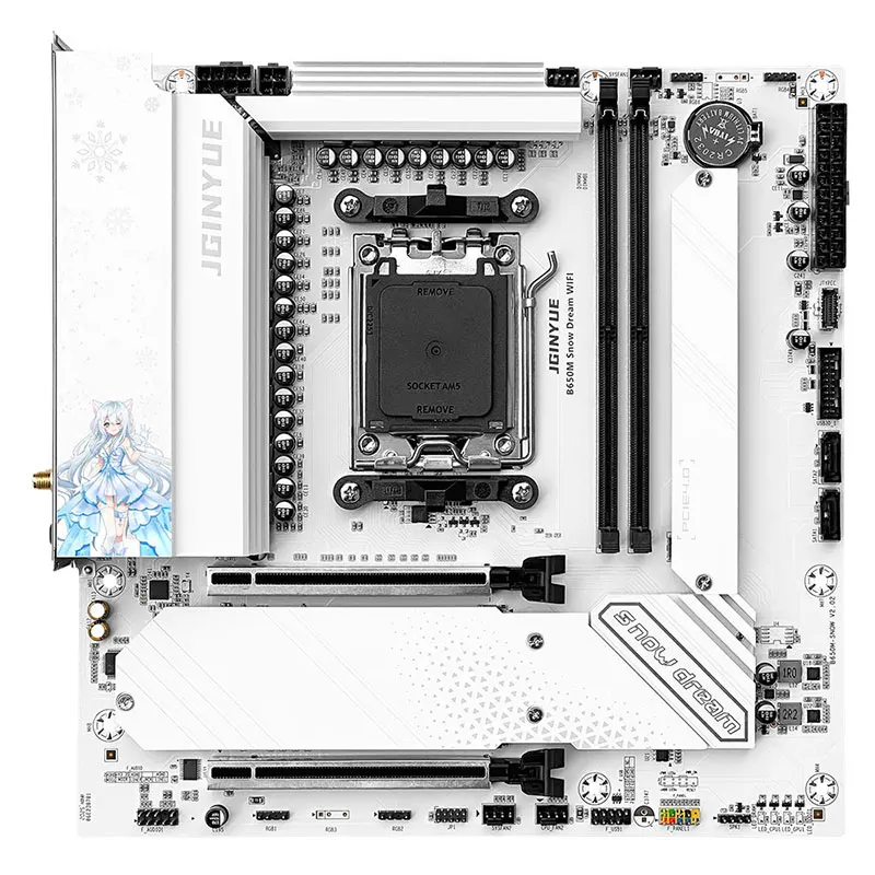 

B650M Snow Dream WiFi6E Motherboard, AM5 Supports AMD Ryzen 7000/8000/9000, DDR5 9000+(OC), 2.5G LAN, M-ATX