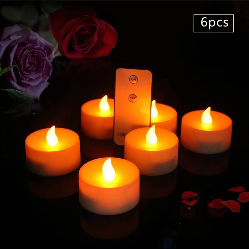 LED remote control electronic candle 6PCS set AAA battery large tea wax festive wedding atmosphere decoration simulation candle