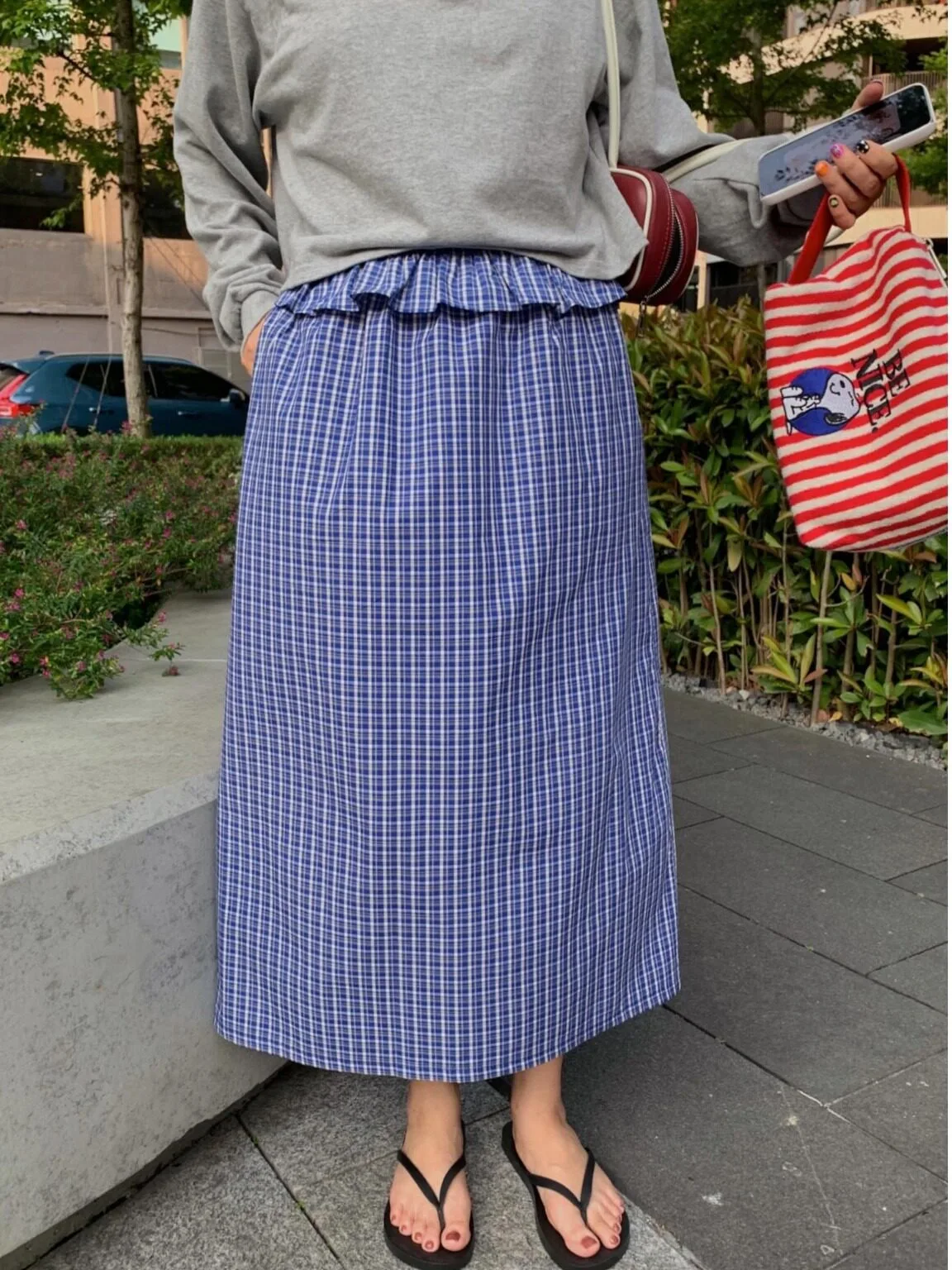 Retro Floral Print Half Skirt with Elastic Waist Back Split for Bloggers Korean Style  Country Style Spring Autumn Winter