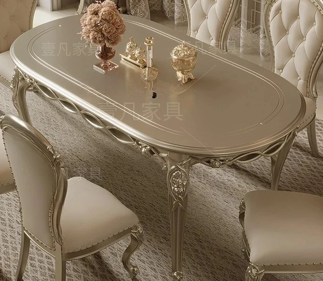 French light luxury solid wood long dining table high-end dining table American living room oval dining table and chair