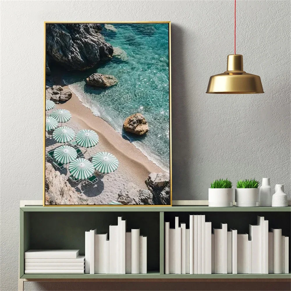 Amalfi Coast Italy Canvas Wall Art Mediterranean Vintage Summer Beach Yacht Scenery Poster Coastal Aesthetic Print Home Decor