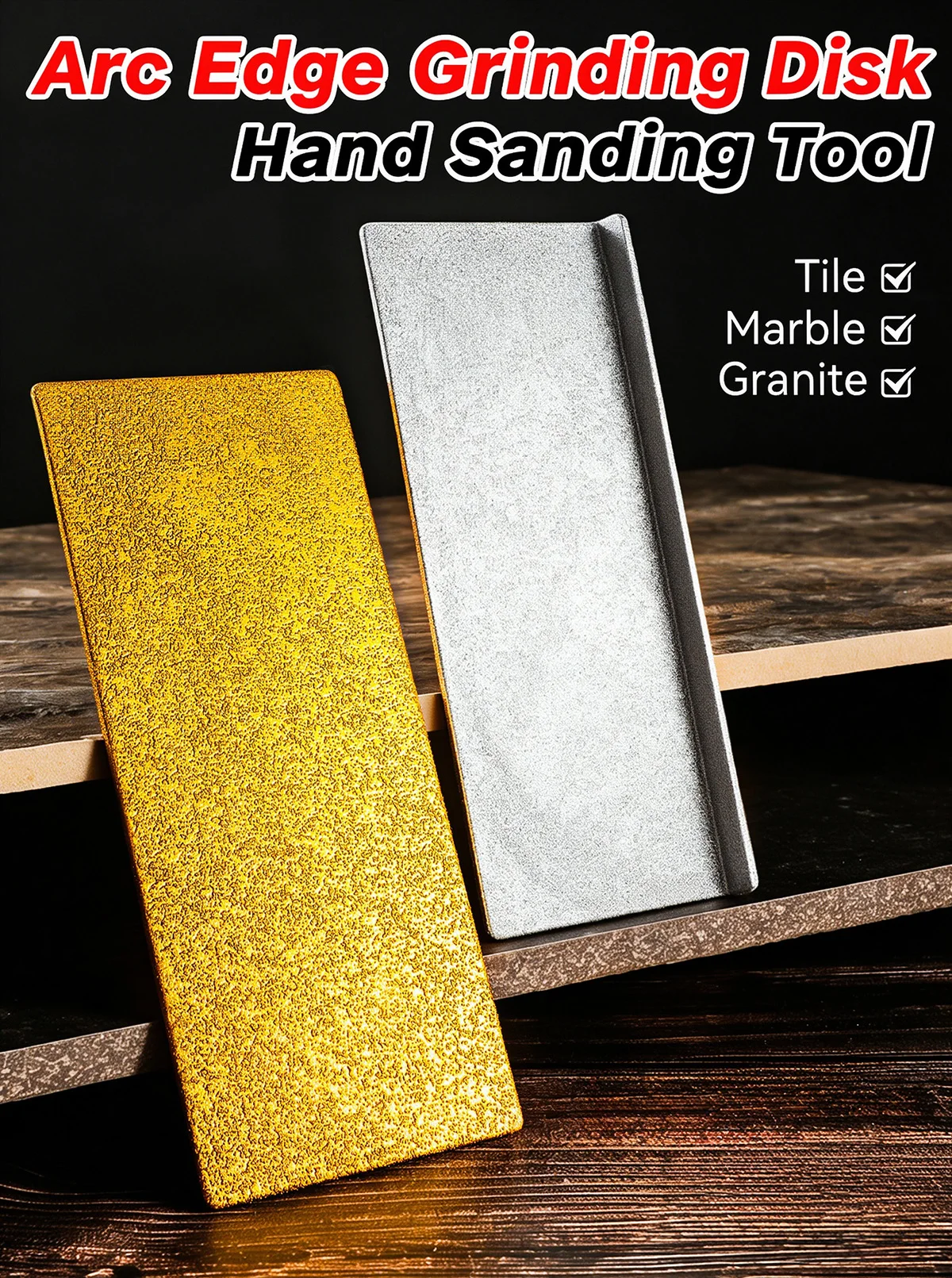 Double Sided Curved Edge Tile Sanding Paddle Metal Diamond Hand Polishing Pad For Marble Granite Stone Edge Finishing Tool