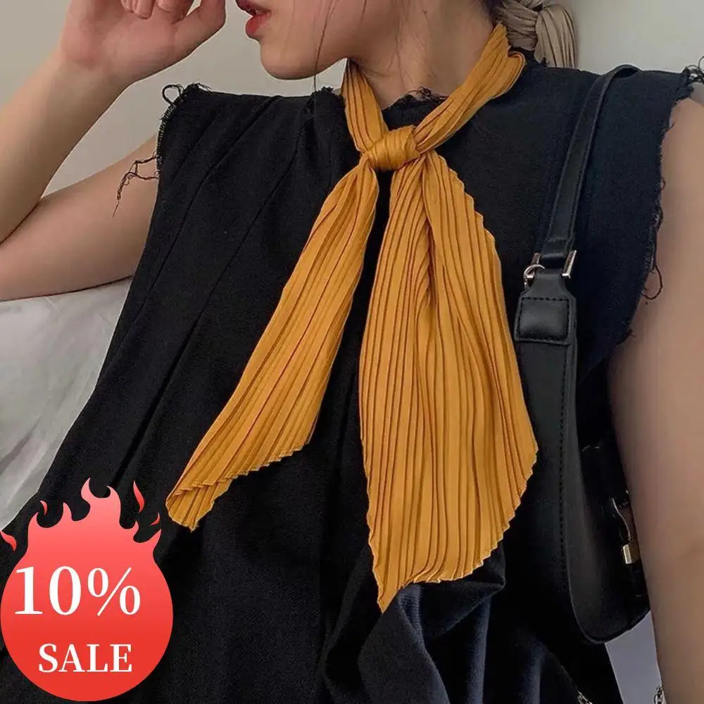 

Crinkle Pleated Square Scarf Decorative Solid Color Crinkle Scarf Shawl Women Hijab Neckerchief Headscarf Thin Hair Tie Band