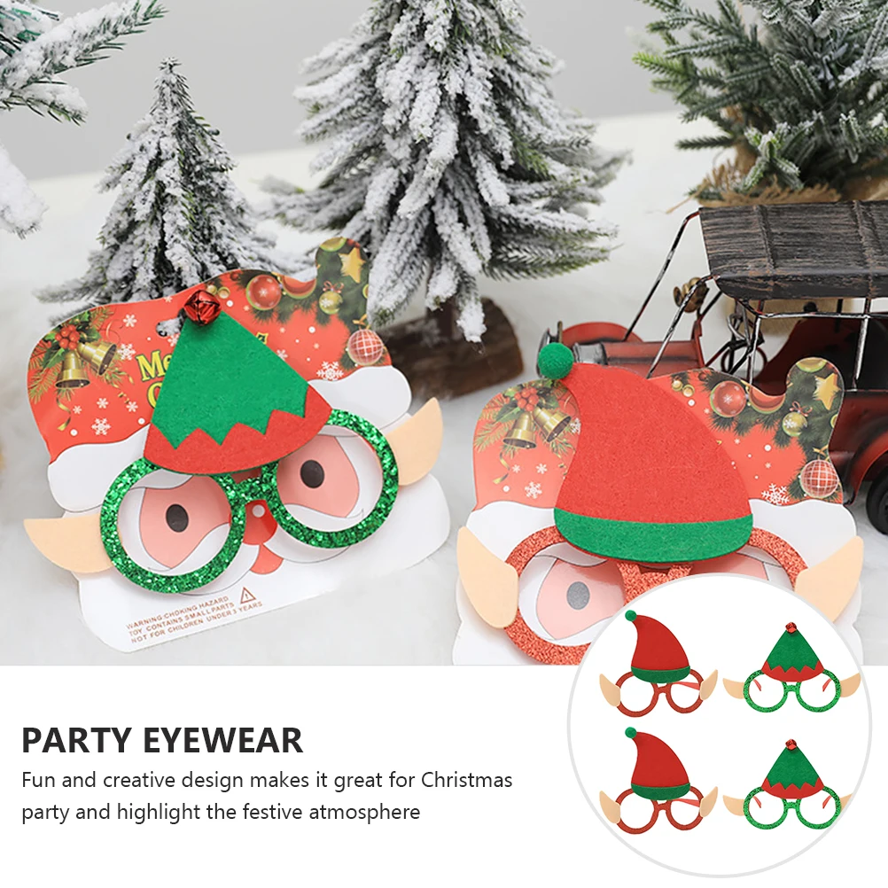 4 Stück Elfenbrillen, Weihnachtsfeierbrillen, dekorative Kinderkostüm-Requisiten, lustiges kreatives Design, leichte Weihnachtsbrillen