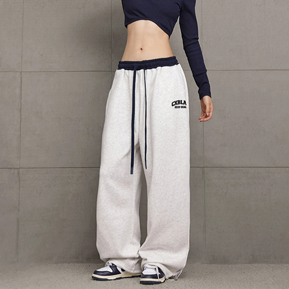 Pantaloni in colore a contrasto Pantaloni in vita elastica Gita casual Abbigliamento sportivo femminile Pantaloni con motivo a lettera per clubbing Rosso