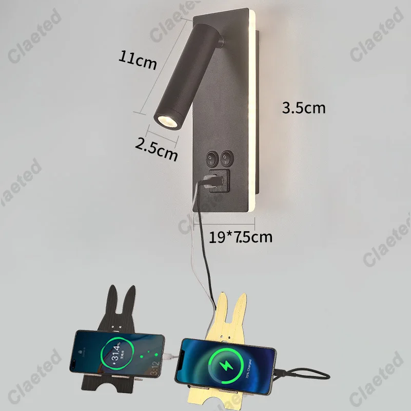 Creatieve Led Zwart-Wit Draaibare Wandlamp Usb Oplaadbare Slaapkamer Bed Leeslamp Woonkamer Keuken Wandlamp