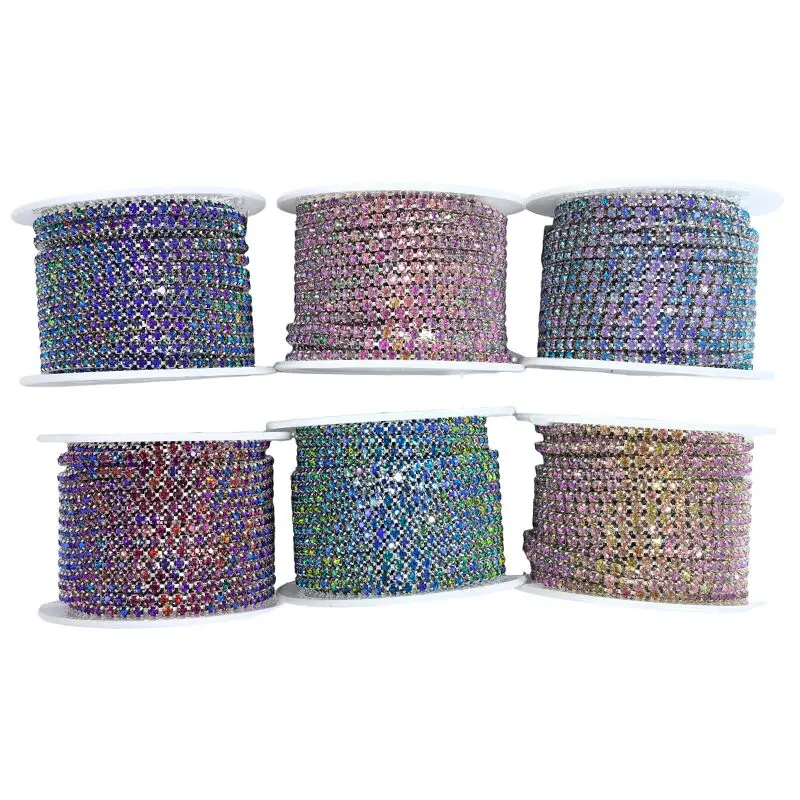 10Yards/Roll Shiny Rhinestone Chain SS6-SS16 Golden Silvery Crystal For Clothes DIY Jewelry Sewing Trimmings Accessories
