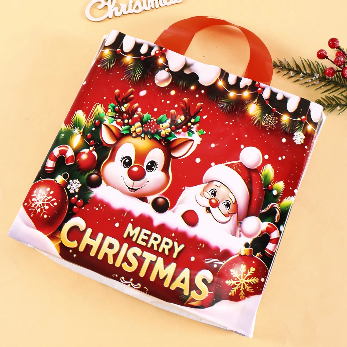 6 Stück Frohe Weihnachten Geschenktüten Santa-Elch-Tragetaschen Navidad Natal Weihnachtsdekoration für Zuhause 2026 Neujahrsgeschenk-Verpackungstaschen – Detail 3