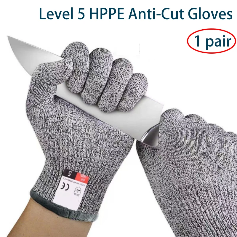 Level 5 HPPE Anti-Cut Gloves Kitchen Gardening Anti-Cut Knitted Gloves Anti-Thorn Wear-Resistant Glass Building Cutting Gloves
