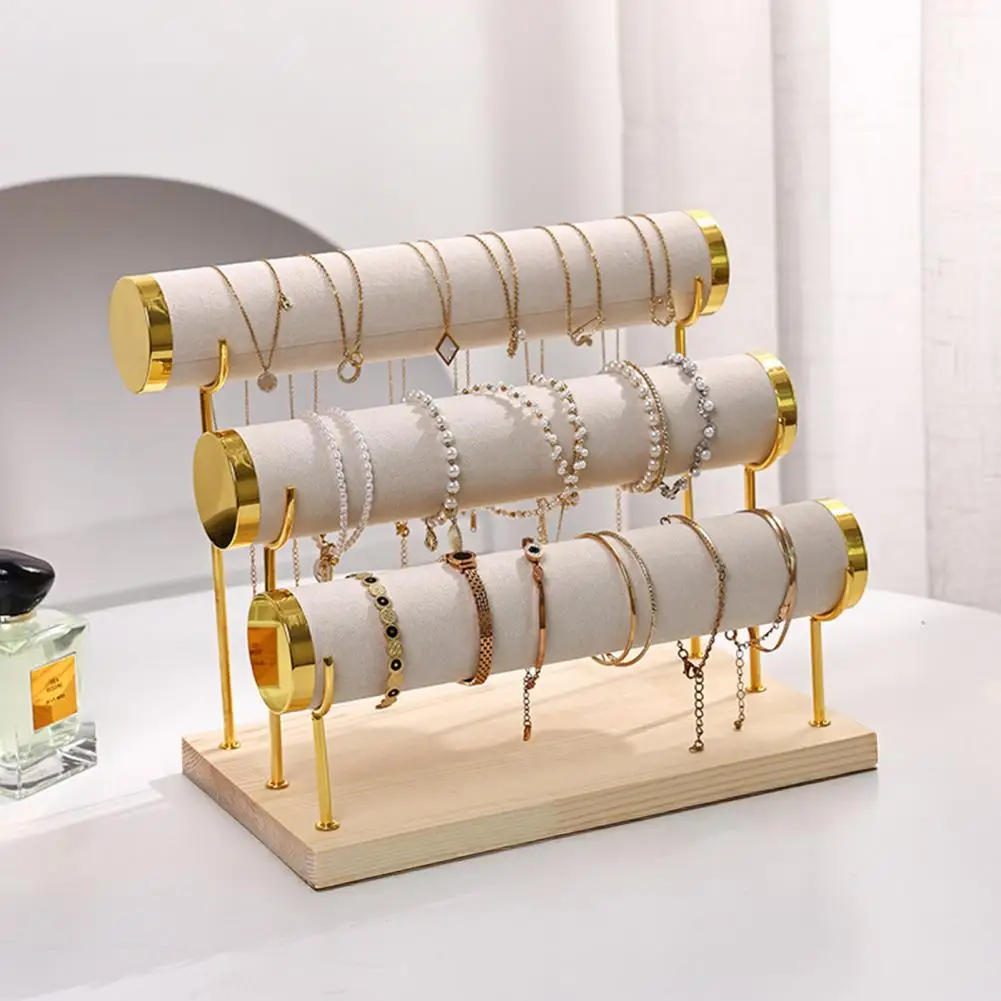 Space-saving Jewelry Organizer 3-layer Wooden Jewelry Rack Capacity Bracelet Holder Simple Installation Necklace for Accessories