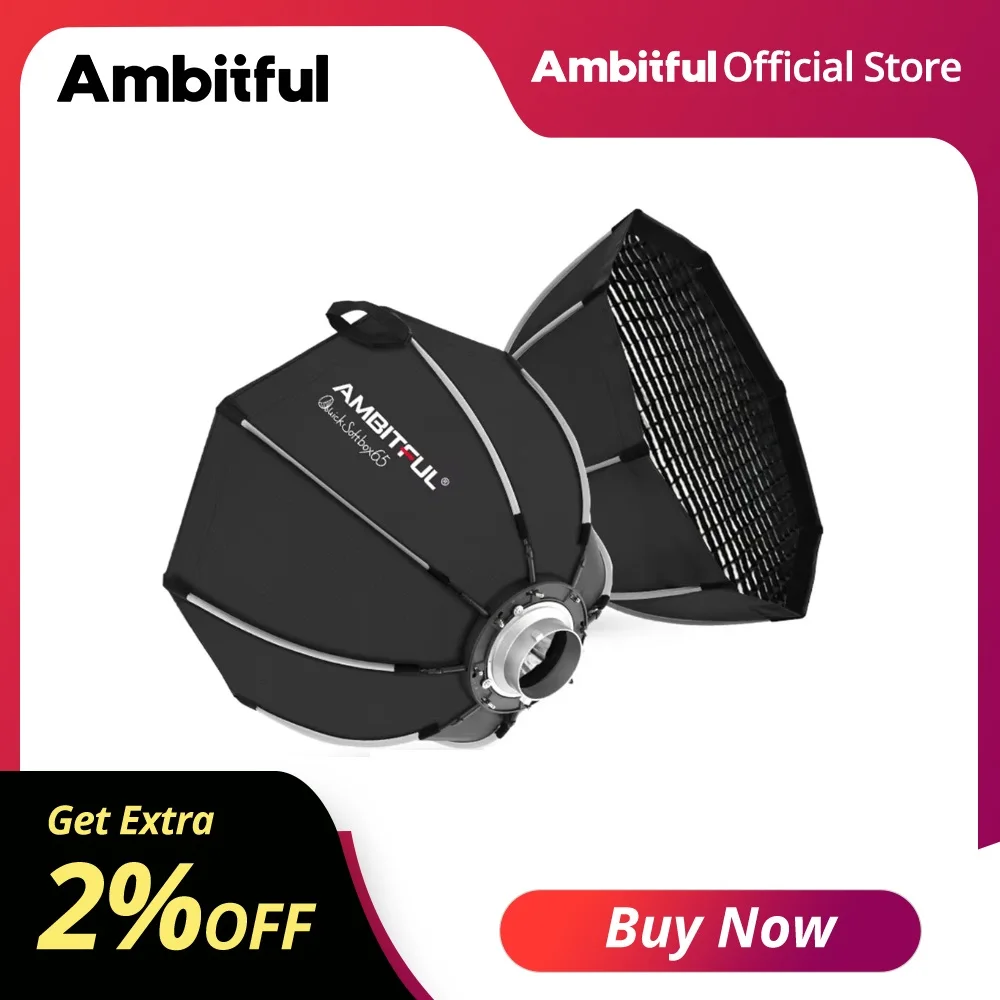 Ambitful QS65 65cm QS90 90cm Boîte à lumière octogonale à dégagement rapide avec monture Bowens + grille nid d'abeille pour flash de studio extérieur