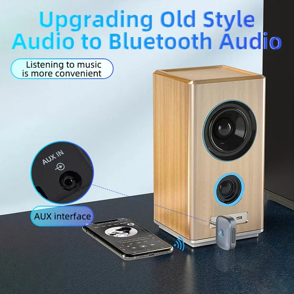 Adaptador de Audio estéreo para micrófono, Audio auxiliar inalámbrico, conector de 3,5mm, receptor 5,3 compatible con Bluetooth para auriculares de coche, altavoces de TV