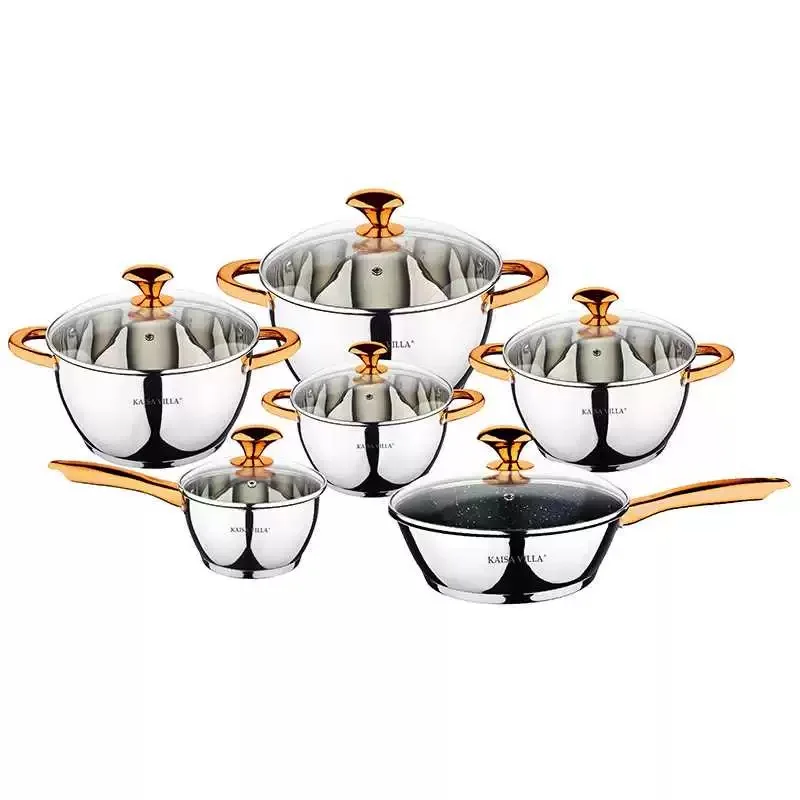 

Non Stick 12 Pieces Cooking Pot Set Multi-function Stainless Steel 5 Layer Thick Cookware Set