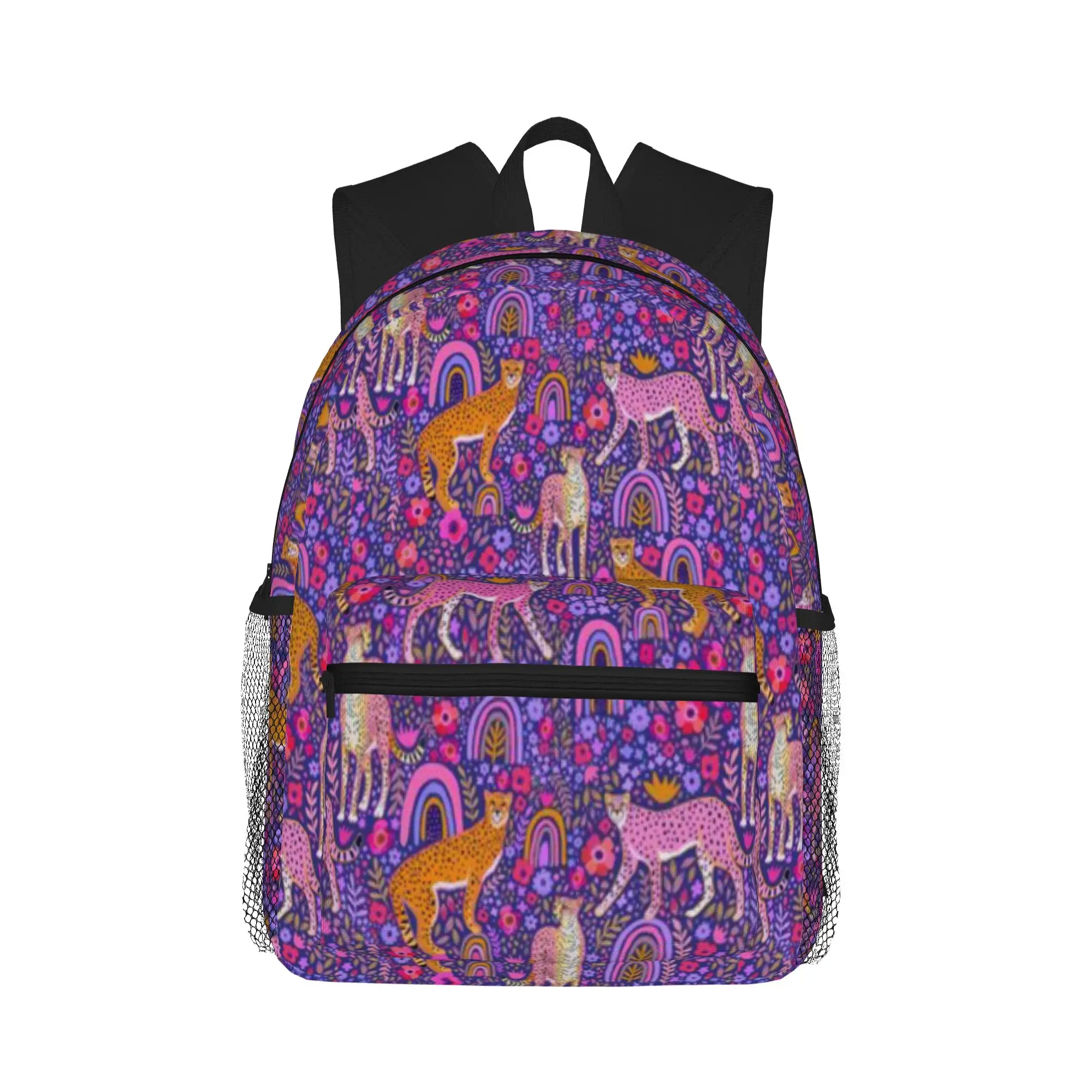 cheetahs in a Rainbow Garden on Navy Blue  Casual Backpack for Students and Adults Bags for women