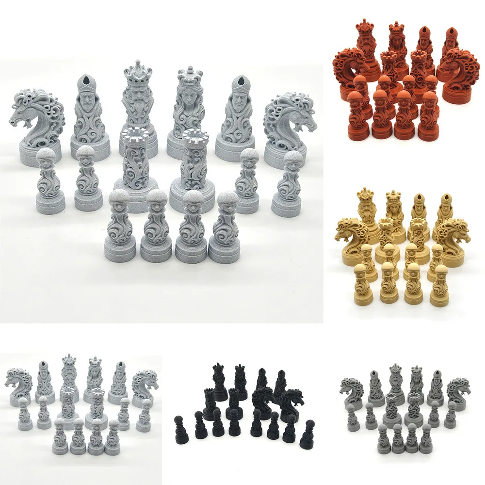 3D Printed Chess Pieces Baroque, Skeleton Crown International Chess Set, Figurines Red Beige Board Game, Decor Craft Ornament Gi