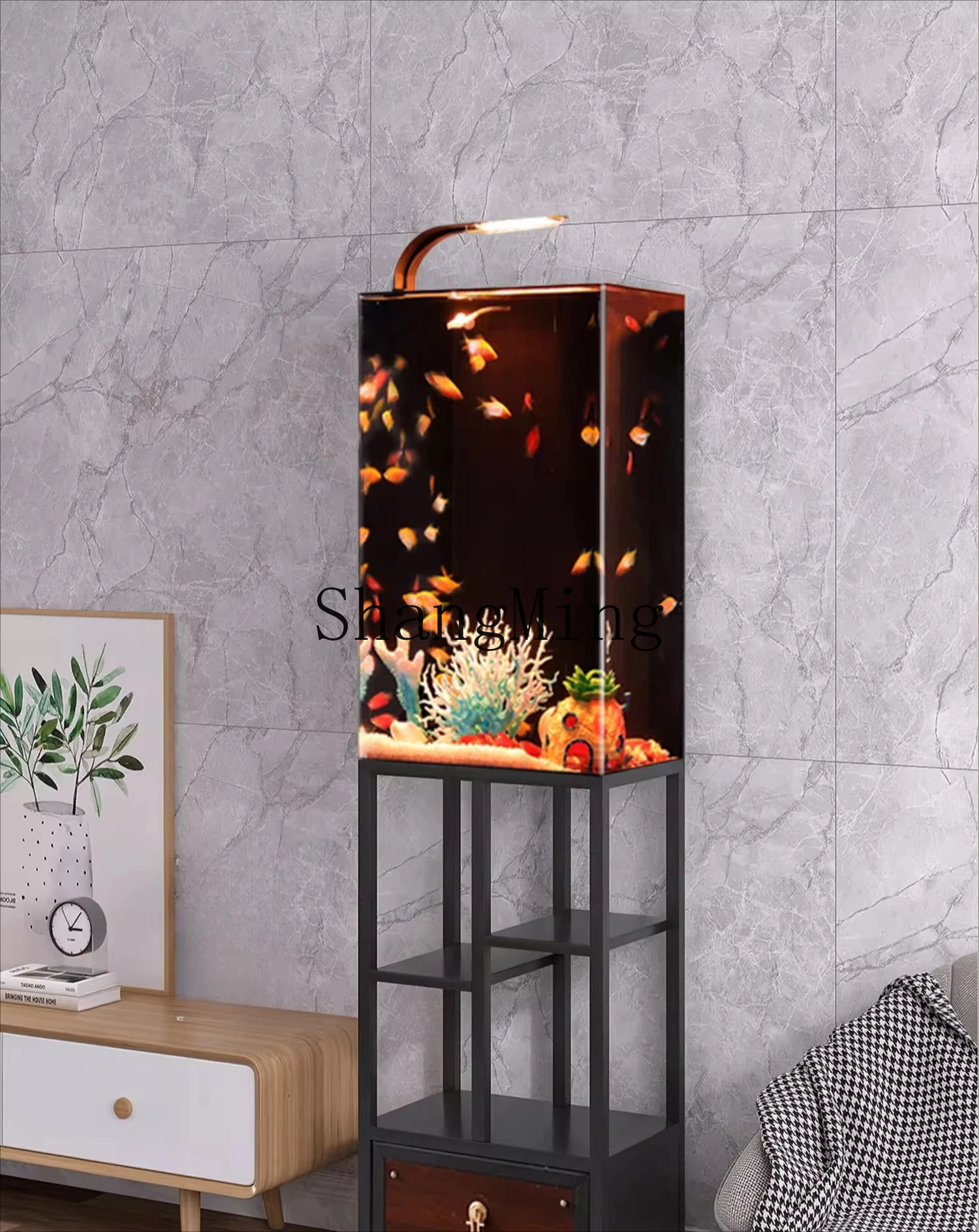 CL  square goldfish tank ecological floor living room office small aquarium