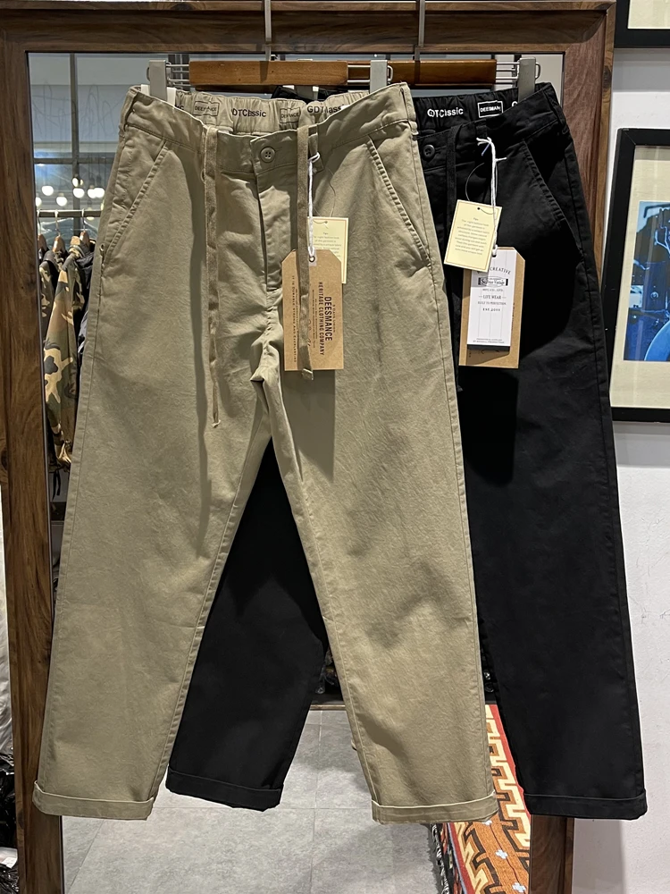 Amekaji Style Men's Casual-Office Tapered Pants - Elastic Waist Drawstring | Workwear Chinos for Daily Commute American Vintage