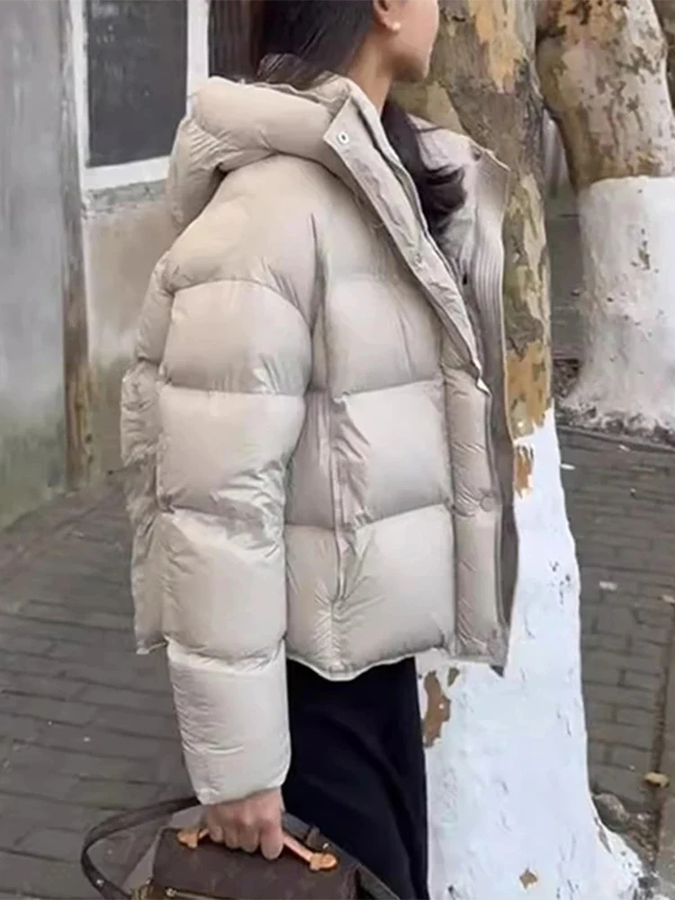 

Women's Thiened down Cotton Jaet Coat Hooded Loose Fit Winter Outerwear Sli Commute Korean Sle Long Sve Zipper