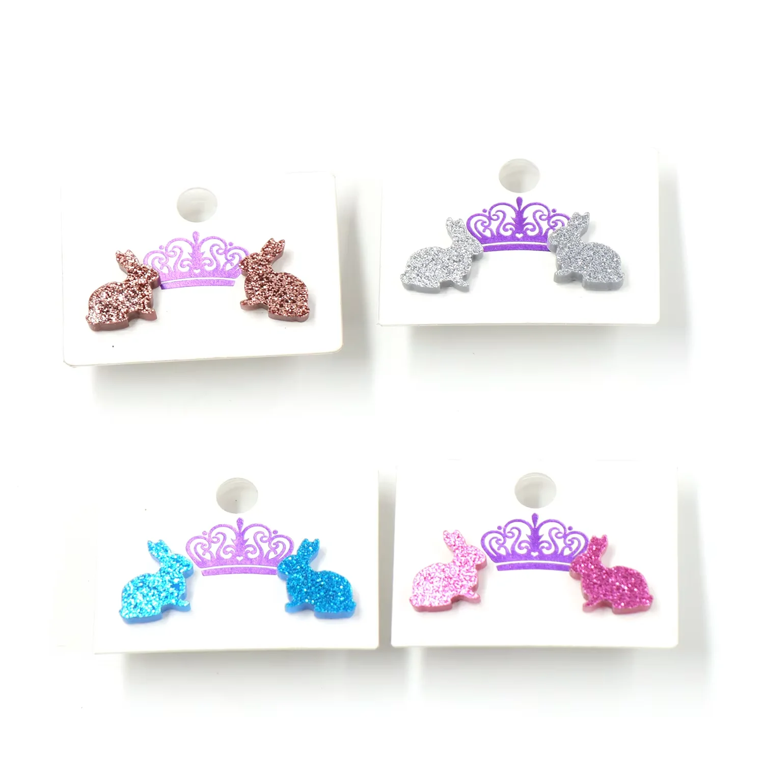 Cute Spring Easter Flower Bunny Stud Earrings Glitter Pink Acrylic Laser Cuts