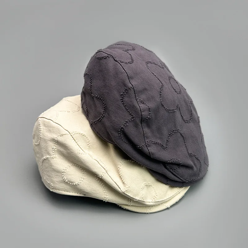 

Korean niche retro flower beret sun hat, outdoor breathable, sun protection, leisure, multifunctional, simple pointed hat