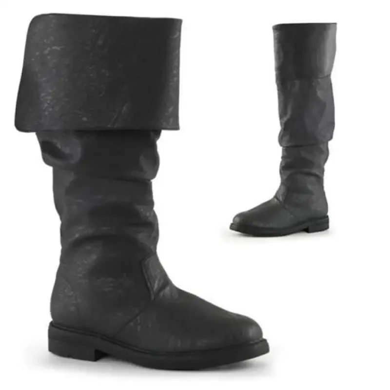 Mittelalter liche Herren Pu Lederstiefel Renaissance Vintage flache Retro große Schuhe Schuhe