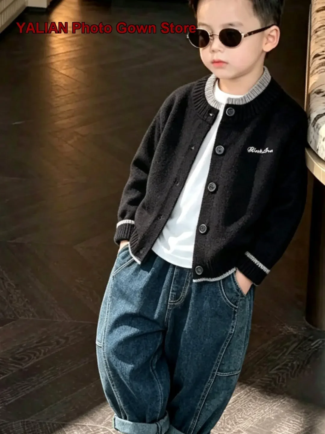 Kids Autumn Boys Old Money Style Casual Knit Jacket Middle School Students Clothing