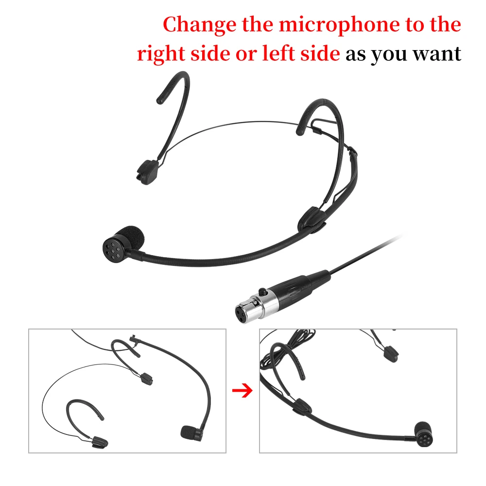 iiimymic jednokierunkowy czarny mikrofon zestawu słuchawkowego 3 Pin XLR TA3F śpiewający mikrofon na głowę dla AKG Samson bezprzewodowy system BodyPack