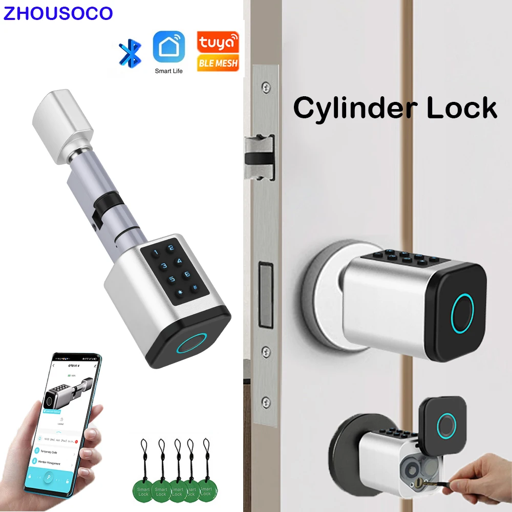 

Tuya APP Fingerprint Lock Cylinder Electronic Smart Door Lock Digital Keypad Code Key Card Remote Control For Home Apartment