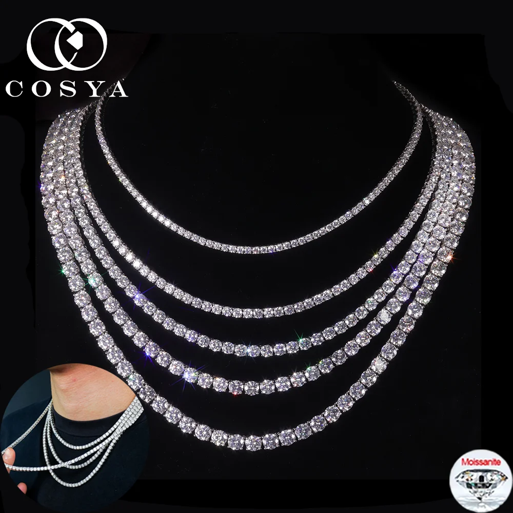 

COSYA D Color 3/4/5/6.5mm Moissanite Tennis Necklace 100% S925 Silver VVS1 Lab Diamond Hip Hop Party Jewelry For Women Men
