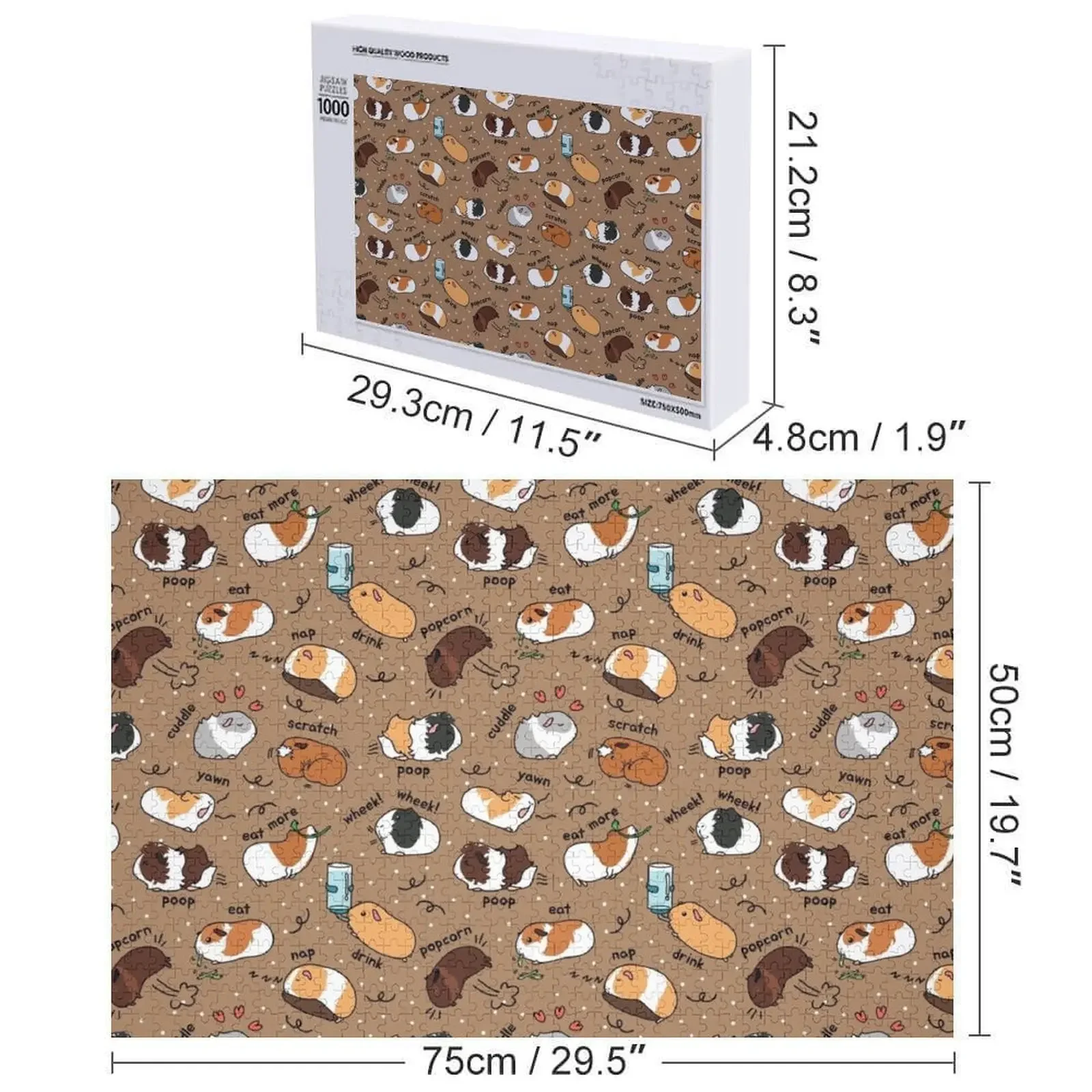 Guinea Pig quebra-cabeça diário para adultos, lista de tarefas, fundo marrom, brinquedos iq, foto madeiras para criança